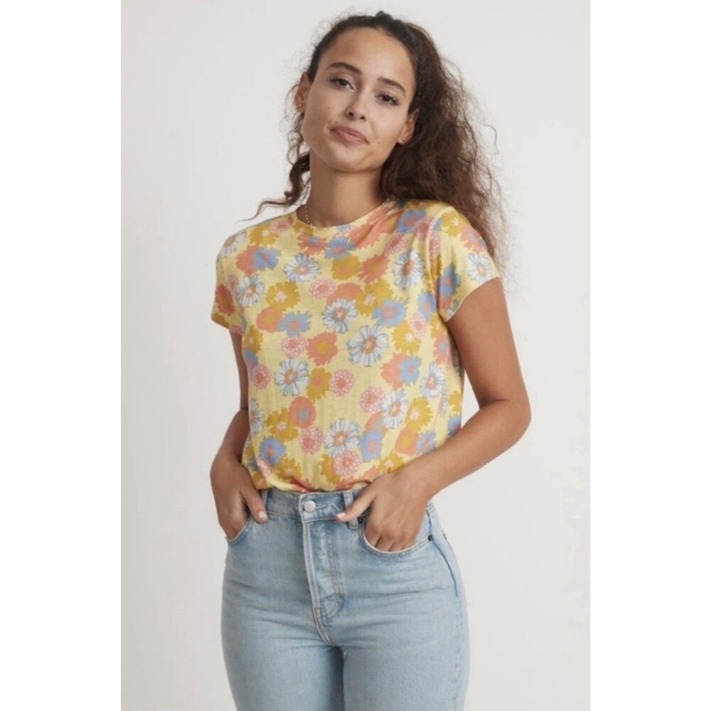 Marine Layer Swing Crew Neck Tee in Vintage Floral Yellow Size L Large EUC!!